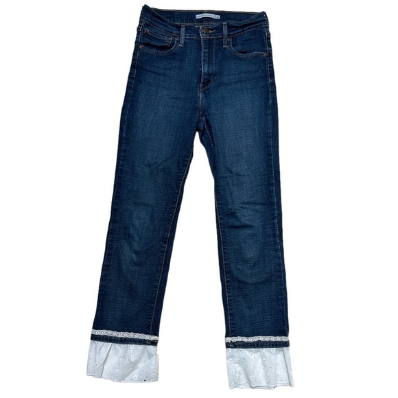 Levi’s 724 High Rise Straight Denim Jeans Embellished Lace/Embroidered/Cut out - Picture 1 of 12